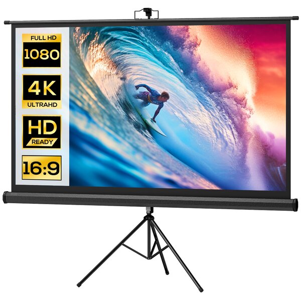 HOMCOM Ecran de proiecție pliabil de 84" format 16:9 cu trepied ajustabil, 200x8x118 cm, negru | Aosom Romania