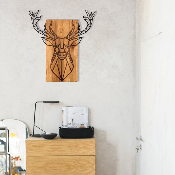 Tablou din lemn si metal Deer Negru 61x66 cm