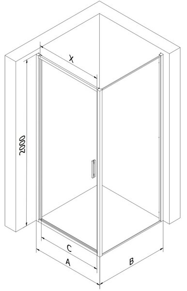 Mexen Exo-B cabină de duș oscilantă 90 x 90 cm, transparentă, neagră - 817-090-090-70-00