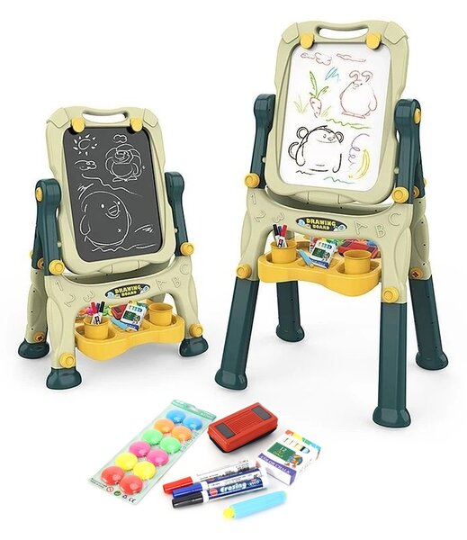 Tabla magnetica si de scris cu 2 fete, 40x50 cm, inaltime reglabila 83-110 cm, 30 accesorii incluse
