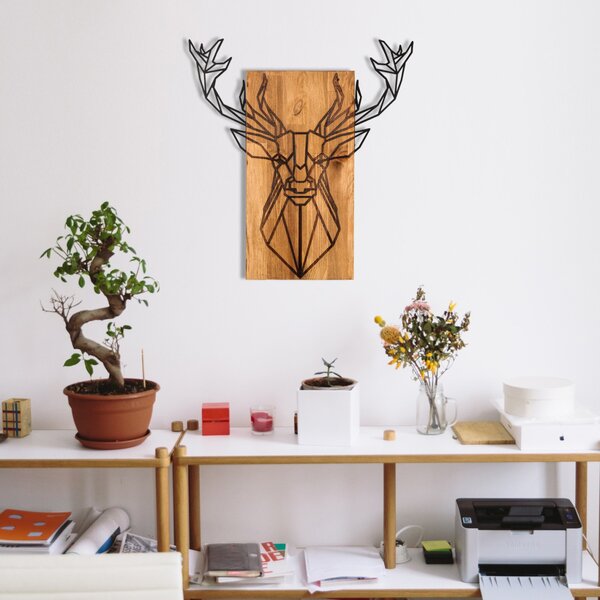 Tablou din lemn si metal Deer Negru 61x66 cm
