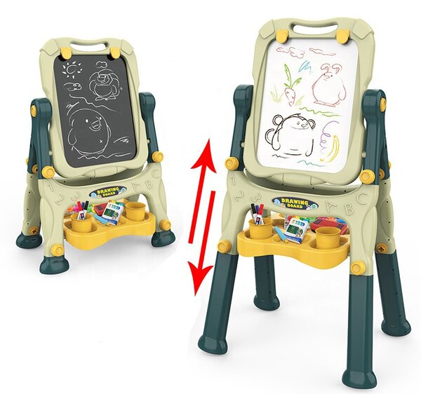 Tabla magnetica si de scris cu 2 fete, 40x50 cm, inaltime reglabila 83-110 cm, 30 accesorii incluse