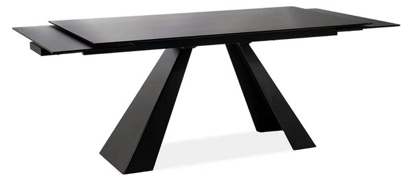 Masa moderna dining SALVADORE, negru mat, metal/sticla securizata, 160