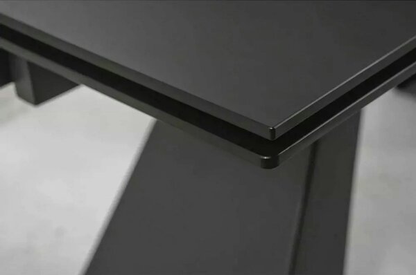 Masa moderna dining SALVADORE, negru mat, metal/sticla securizata, 160