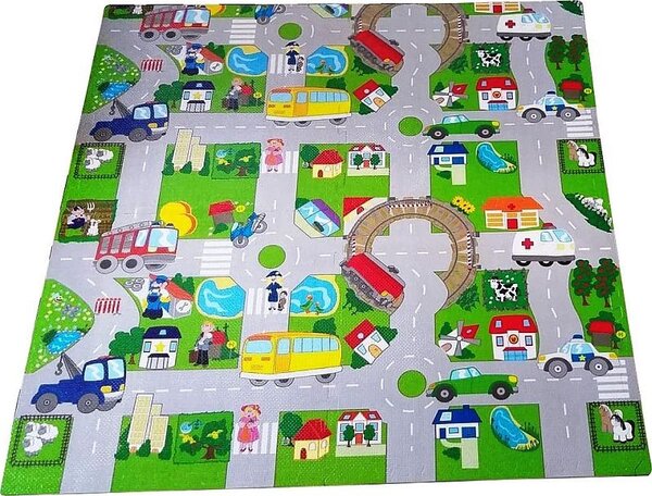 Covor tip puzzle cu masinute, 60x60 cm, 4 piese spuma EVA, grosime 1 cm