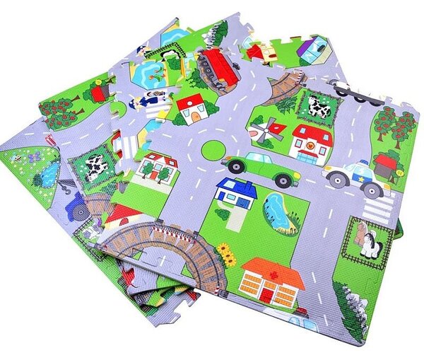 Covor tip puzzle cu masinute, 60x60 cm, 4 piese spuma EVA, grosime 1 cm