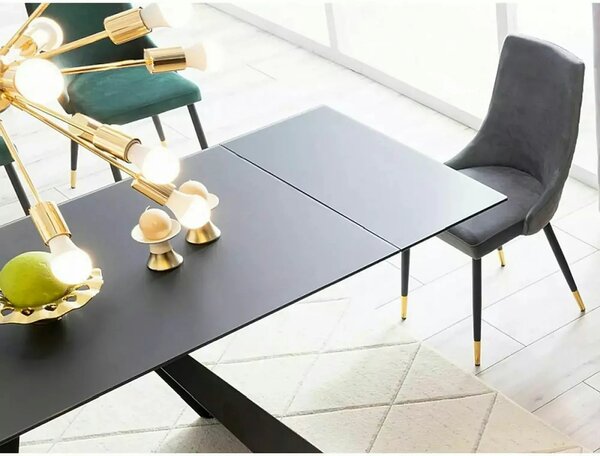 Masa moderna dining SALVADORE, negru mat, metal/sticla securizata, 160