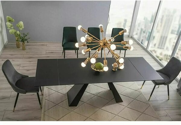 Masa moderna dining SALVADORE, negru mat, metal/sticla securizata, 160
