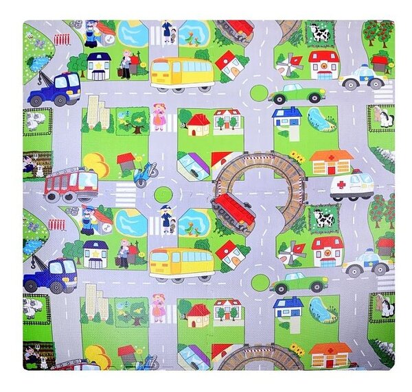 Covor tip puzzle cu masinute, 60x60 cm, 4 piese spuma EVA, grosime 1 cm