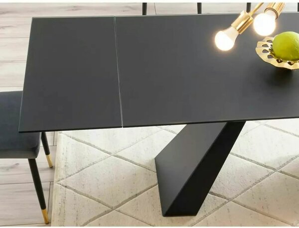Masa moderna dining SALVADORE, negru mat, metal/sticla securizata, 160