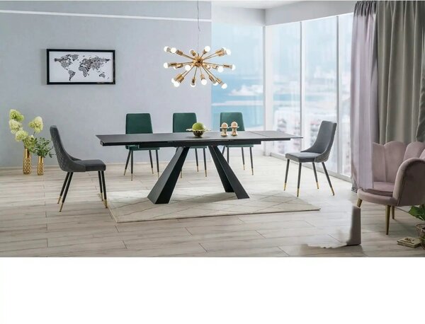 Masa moderna dining SALVADORE, negru mat, metal/sticla securizata, 160