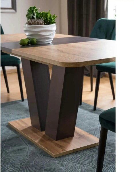 Masa bucatarie maro/stejar PLATON, PAL laminat, 136/176x80x76 cm