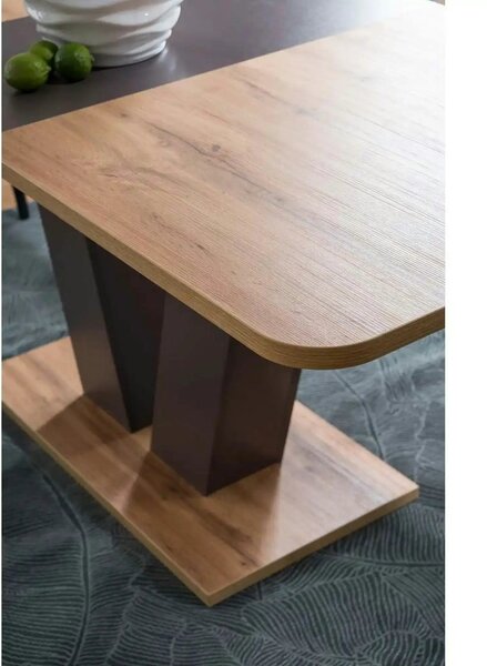 Masa bucatarie maro/stejar PLATON, PAL laminat, 136/176x80x76 cm
