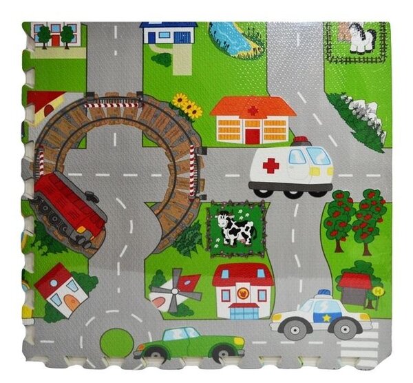 Covor tip puzzle cu masinute, 60x60 cm, 4 piese spuma EVA, grosime 1 cm