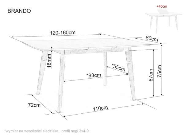 Masa extensibila BRANDO, stejar, 120/160x80x75 cm
