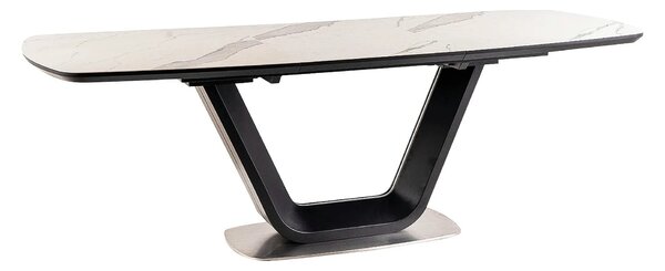 Masa dining 160 cm ARMANI, extensibila, alb cu efect de marmura/negru