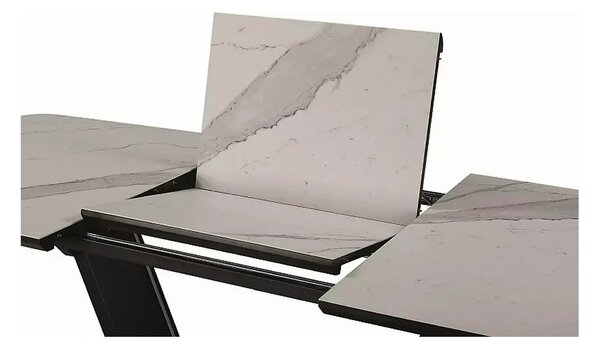 Masa dining 160 cm ARMANI, extensibila, alb cu efect de marmura/negru