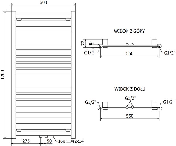 Mexen Uran, element electric de incalzire 1200x600 mm + tija de incalzire 600 W, auriu lucios, W105-1200-600-2600-50
