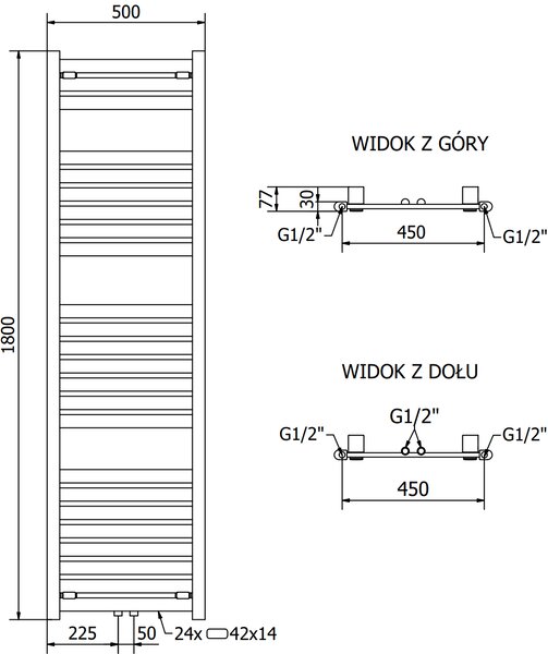 Mexen Uran, element electric de incalzire 1800x500 mm + tija de incalzire 900 W, auriu lucios, W105-1800-500-2900-50