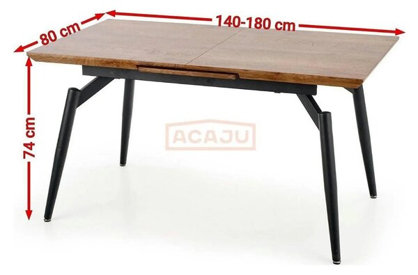 Masa extensibila CAMBELL, negru/stejar, 140/180x80x74 cm
