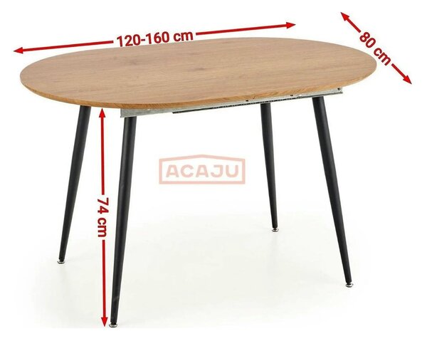 Masa extensibila COLORADO, stejar auriu/negru, 120/160x80x74 cm