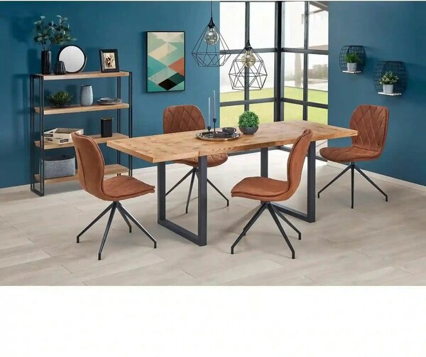 Masa extensibila HORUS, stejar/negru, furnir/otel, 126/206x80x76 cm