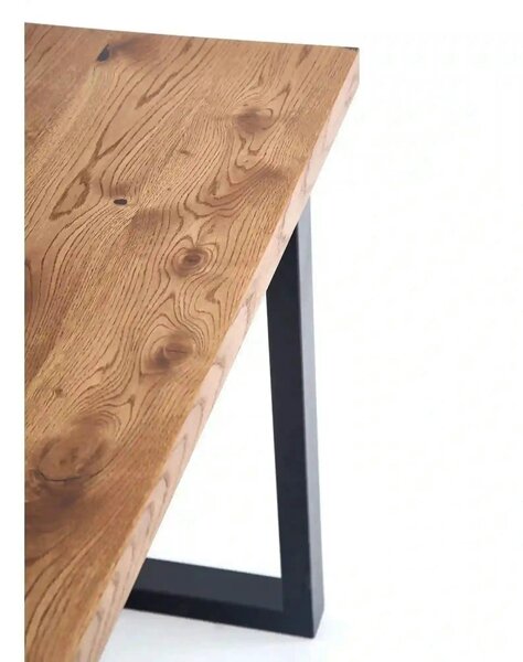 Masa extensibila HORUS, stejar/negru, furnir/otel, 126/206x80x76 cm