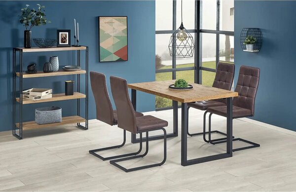 Masa extensibila HORUS, stejar/negru, furnir/otel, 126/206x80x76 cm