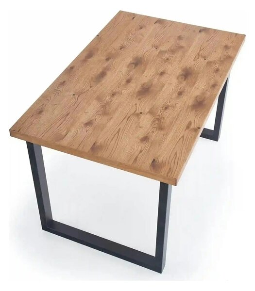 Masa extensibila HORUS, stejar/negru, furnir/otel, 126/206x80x76 cm