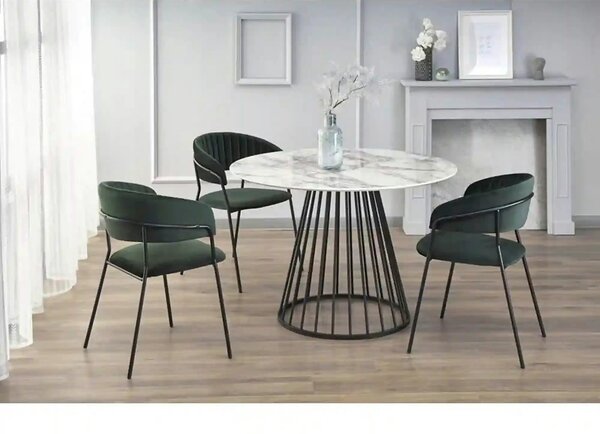 Masa rotunda sufragerie BRODWAY, alb cu efect de marmura, 110x110x75 c