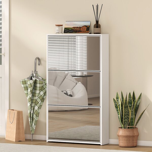 HOMCOM Dulap de Pantofi cu Oglindă și 3 Sertare Rabatabile 65x17x114.5 cm Alb | Aosom Romania