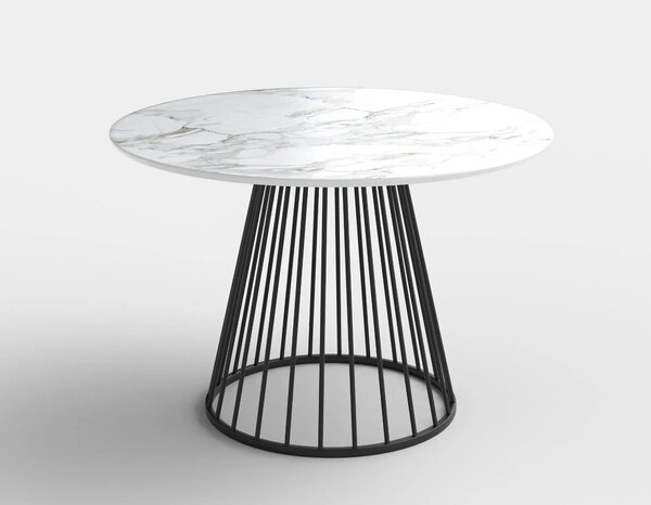 Masa rotunda sufragerie BRODWAY, alb cu efect de marmura, 110x110x75 c