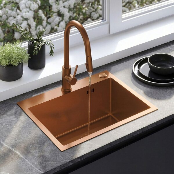 Chiuvetă de bucătărie din oțel Rea Liam 580x450x185 mm, cupru mat, ZLE-06050