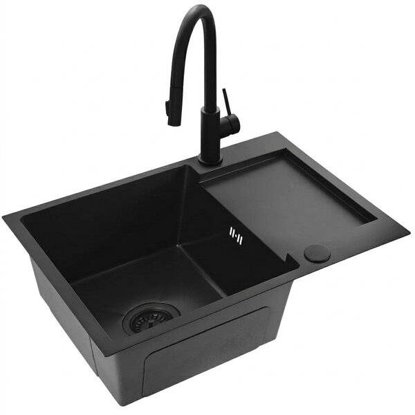 Rea Paul, chiuvetă din oțel cu 1 compartiment 600x480x185 mm, negru mat, ZLE-06011
