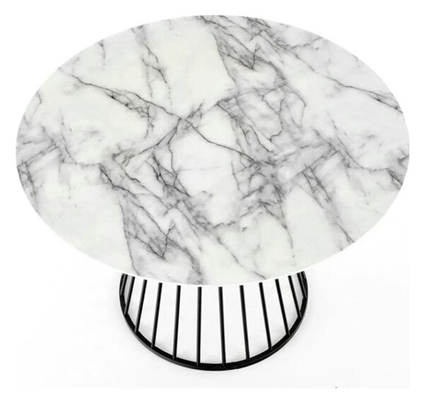 Masa rotunda sufragerie BRODWAY, alb cu efect de marmura, 110x110x75 c