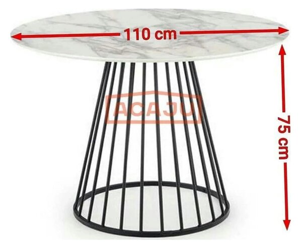 Masa rotunda sufragerie BRODWAY, alb cu efect de marmura, 110x110x75 c
