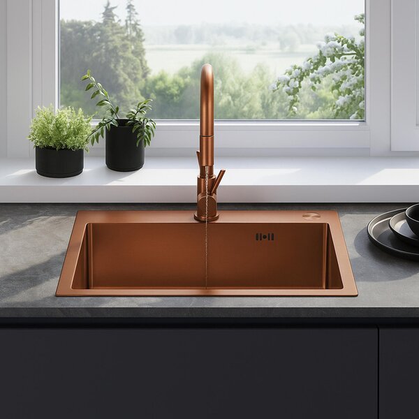 Chiuvetă de bucătărie din oțel Rea Liam 580x450x185 mm, cupru mat, ZLE-06050