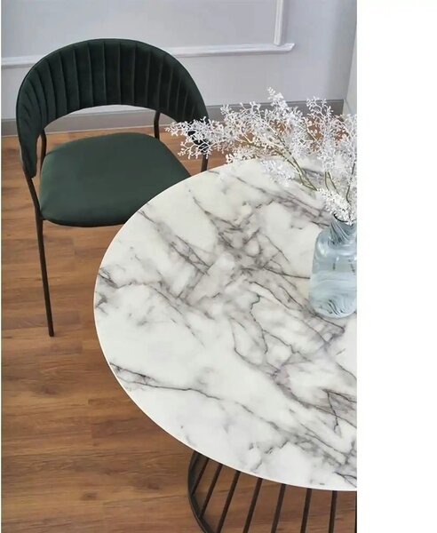 Masa rotunda sufragerie BRODWAY, alb cu efect de marmura, 110x110x75 c