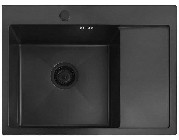 Rea Fin, chiuvetă din oțel cu 1 compartiment 620x480x185 mm, negru mat, ZLE-06014