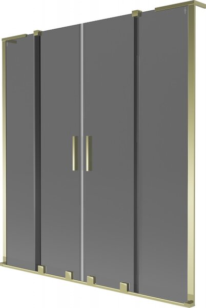 Mexen Velar L Duo, paravan de baie glisant cu 2 aripi 140 x 150 cm, sticla gri 8 mm, auriu lucios, 896-140-003-42-50