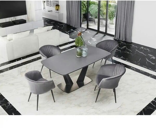 Masa extensibila Fangor, gri inchis/negru, 160-220/90/76 cm