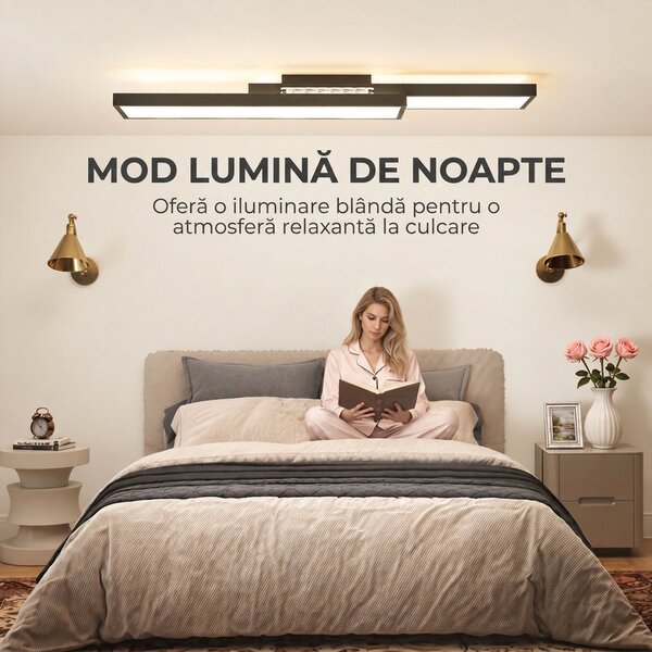 HOMCOM Plafonieră LED Reglabilă cu Telecomandă și Întrerupător, Temperatura Culoare 3000-6000K, Lampă de Design pentru Living și Sufragerie, 70x30 cm, Negru | Aosom Romania