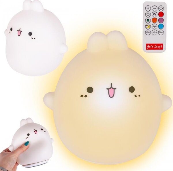 Lampa de veghe LED cu telecomanda pentru copii, 9 lumini RGB, temporizator, 6 trepte, 15 x 15 x 13 cm, plastic, alb