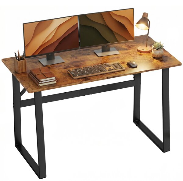 HOMCOM Birou pentru Computer, 120x60x76 cm Birou Lungu cu Colțuri Rotunjite și Structură din Oțel, Masă PC Industrială, pentru Casă, Studiu, Dormitor, Birou, Maro Rustic | Aosom Romania