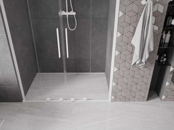 Mexen Velar L Duo, usa de dus culisanta pentru deschidere 140 cm, sticla transparenta 8 mm, alb mat, 871-140-003-02-20