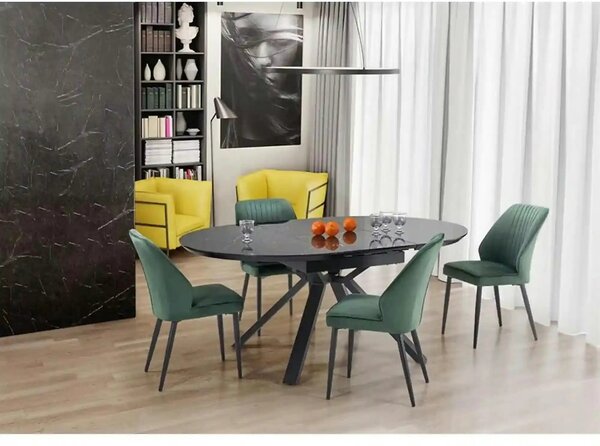 Masa extensibila VERTIGO, negru, sticla securizata/otel, 130/180x130x7