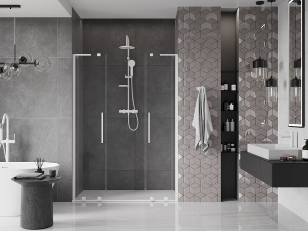Mexen Velar L Duo, usa de dus culisanta pentru deschidere 140 cm, sticla transparenta 8 mm, alb mat, 871-140-003-02-20