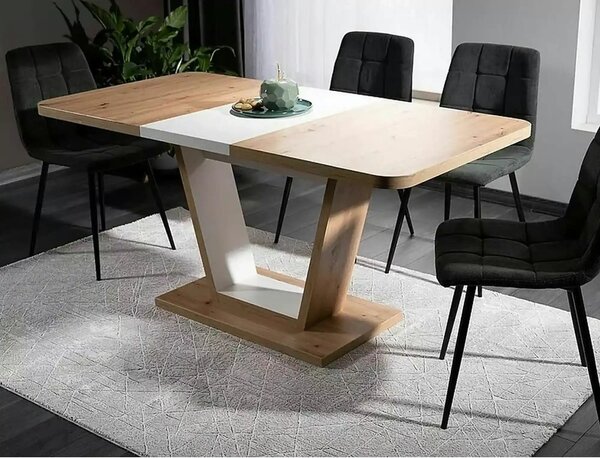 Masa extensibila NIGEL, stejar artisan/alb, PAL laminat, 120/160x80x76