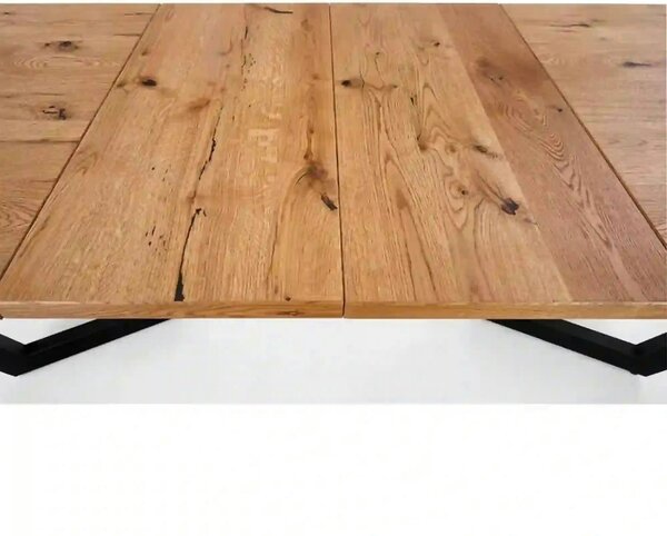 Masa extensibila MASSIVE, stejar/negru, furnir/metal, 160-250x90x77 cm