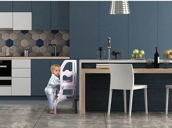 Scaun pliabil pentru copii, inaltator din lemn, 2 in 1 scaun si masa, learning tower